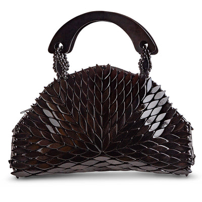 Top Wood Handle Handbag, Ibiza - Black