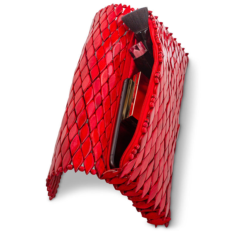 Red leather clutch bag on sale