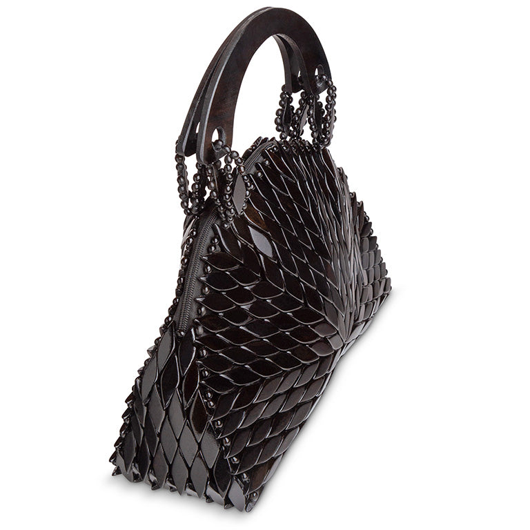 Top Wood Handle Handbag- Black