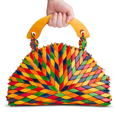 Top Wood Handle Handbag, Ibiza - Multi Color